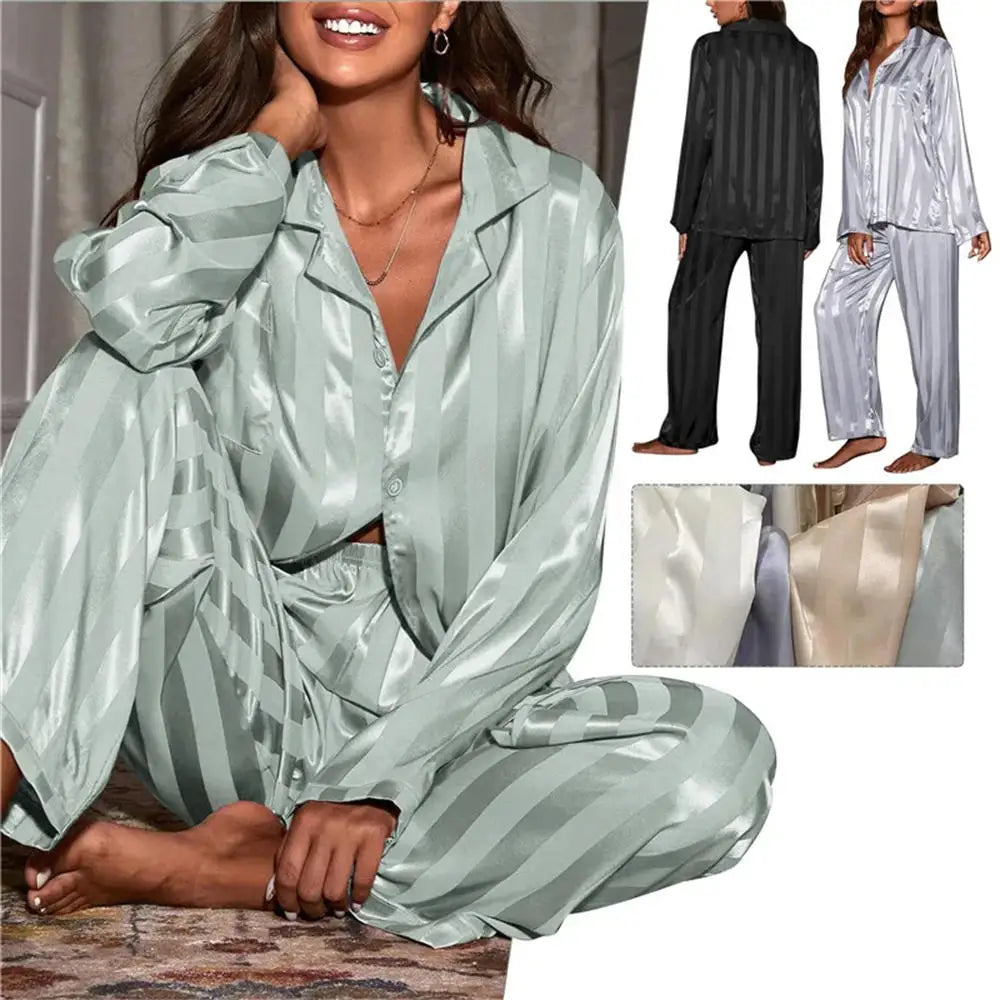 Pyjama Satin Rayé Femme – Élégance Intemporelle & Confort Premium