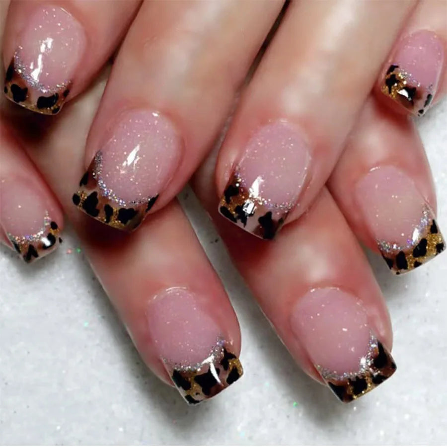 Faux Ongles French Noire Léopard 24 Pièce - Style Audacieux
