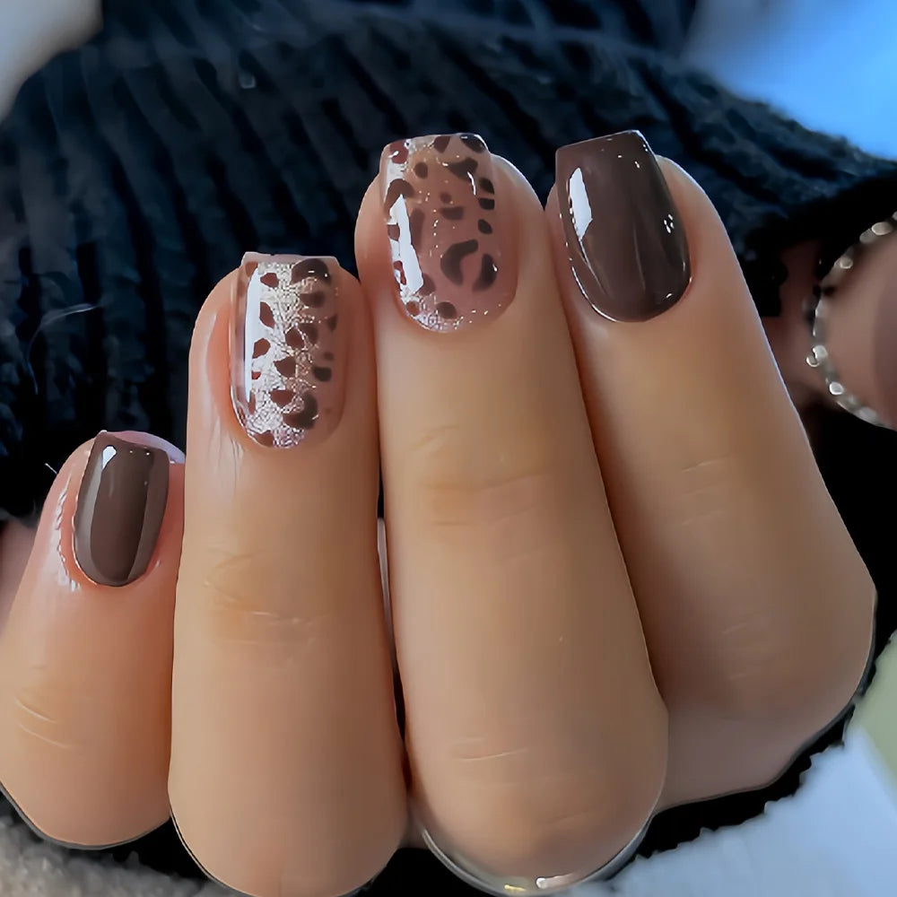 Faux Ongles French Noire Léopard 24 Pièce - Style Audacieux