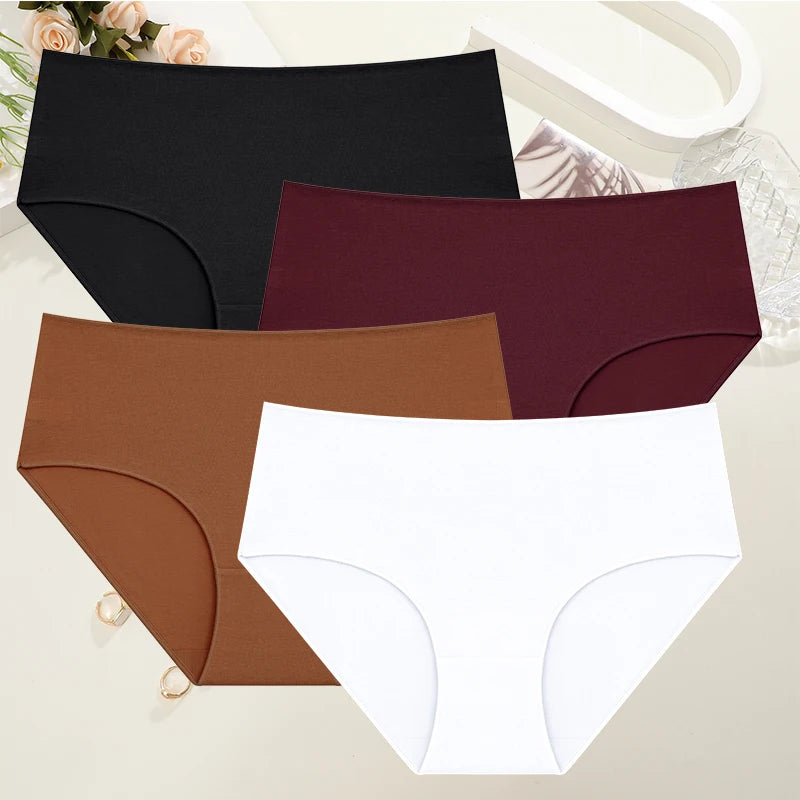 Lot de 4 Culottes Taille Haute en Coton – Confort & Maintien Quotidien