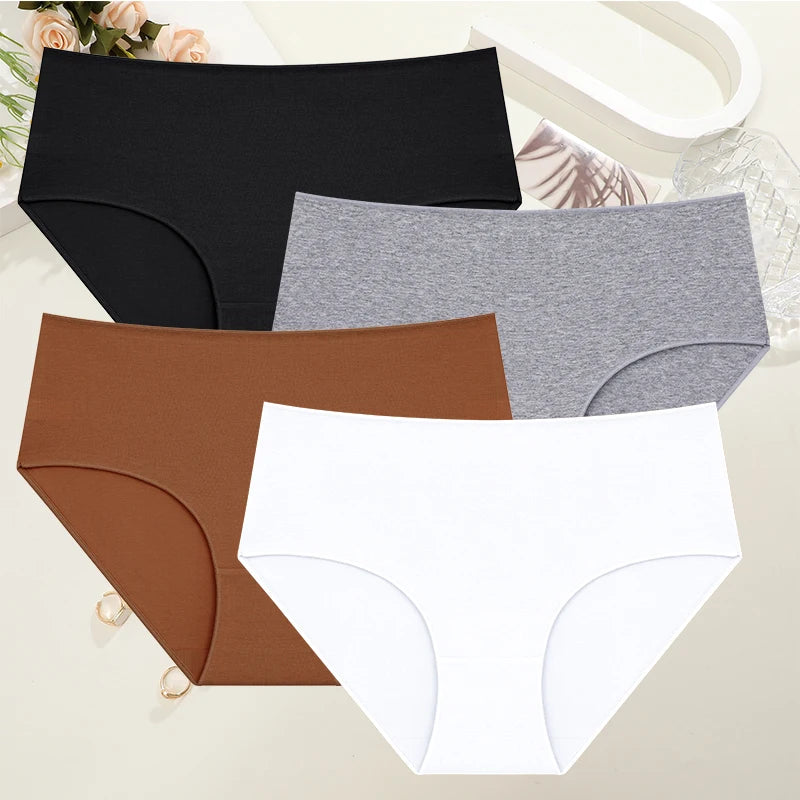 Lot de 4 Culottes Taille Haute en Coton – Confort & Maintien Quotidien