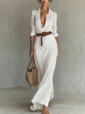 Robe Élégante Manches Longues Ceinturée – Chic & Raffinée