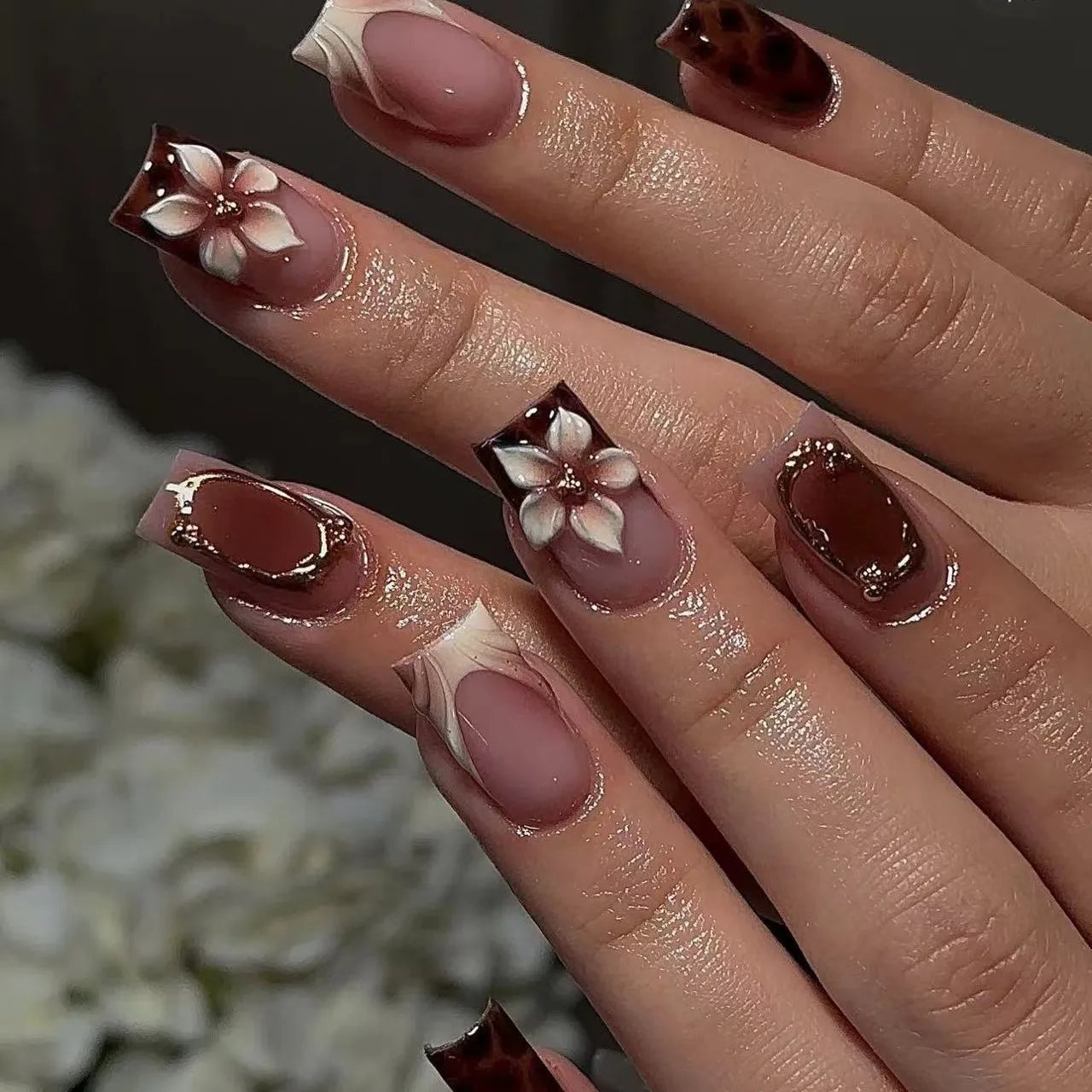 Faux Ongles French Noire Léopard 24 Pièce - Style Audacieux
