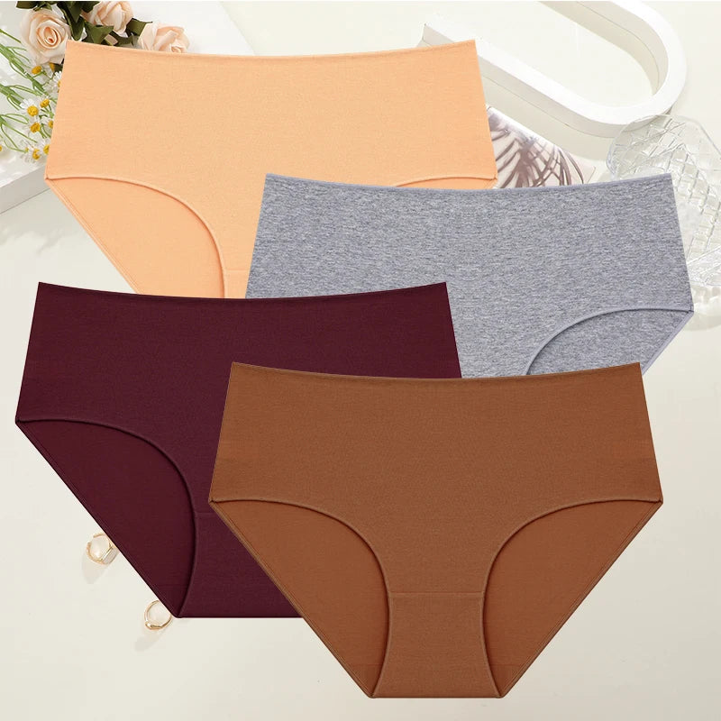 Lot de 4 Culottes Taille Haute en Coton – Confort & Maintien Quotidien