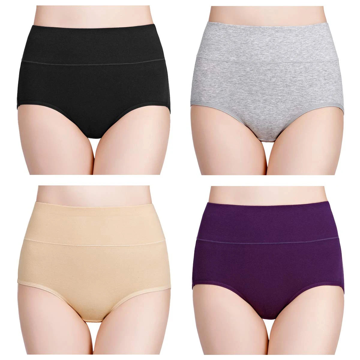 Lot de 4 Culottes Taille Haute en Coton – Douceur & Maintien
