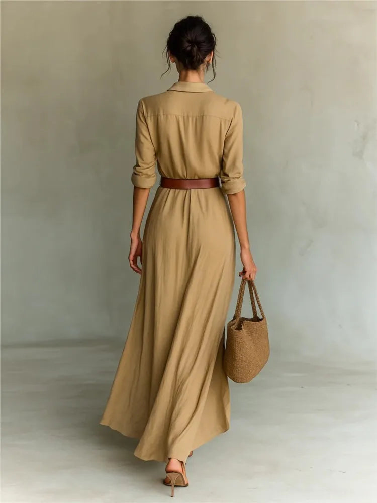 Robe Élégante Manches Longues Ceinturée – Chic & Raffinée