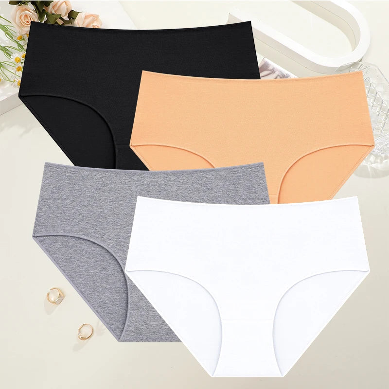 Lot de 4 Culottes Taille Haute en Coton – Confort & Maintien Quotidien